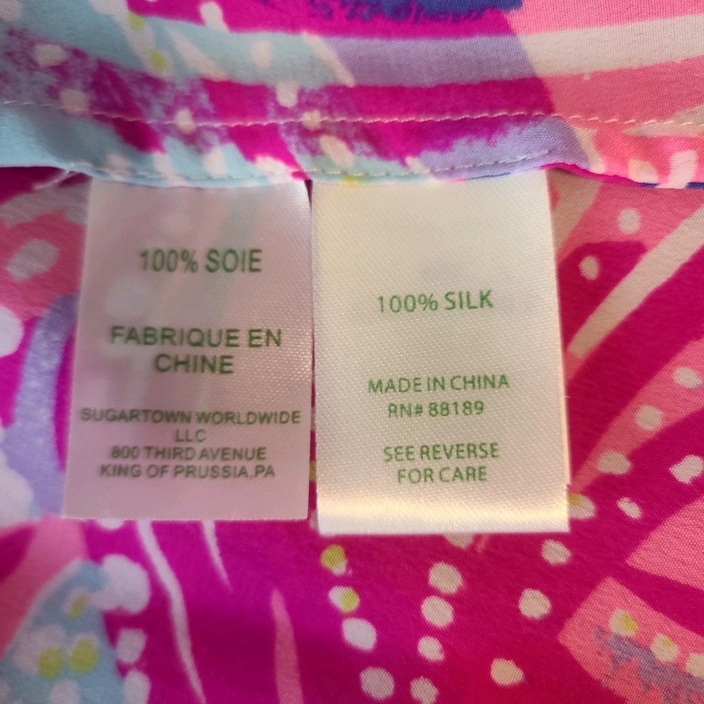 Lilly Pulitzer Graycee Oh My Guava Pink Multicolor 100% Silk Cami Top Size M - Picture 6 of 7